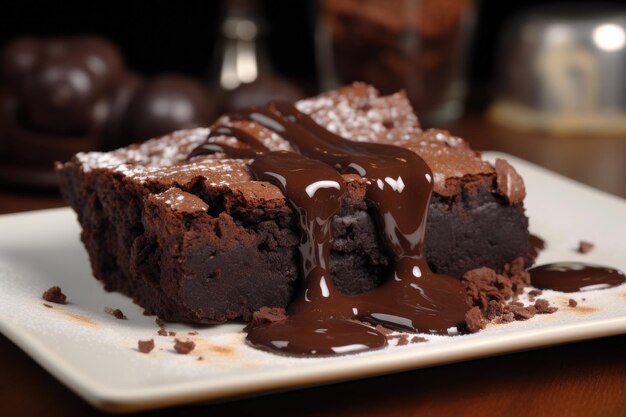 Schokoladenbrownie-Dessert auf dem Tisch