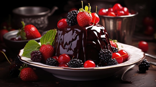 Schokoladenbrownie in Gazuri mit frischen Waldbeeren