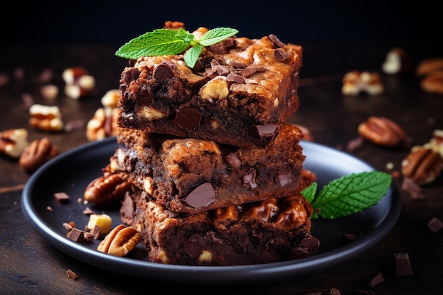 Schokoladenbrownie-Kuchen mit Nüssen