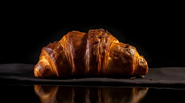 Schokoladencroissant auf schwarzem Hintergrund, KI generiert