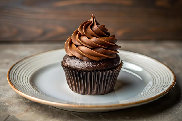 Schokoladencupcake mit Schokoladenglasur auf einem Teller