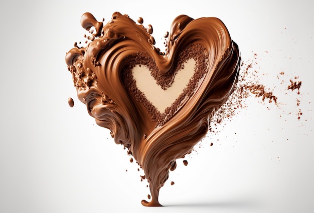 Schokoladenherz-Splash flüssige Schokolade in der Form eines Liebesherz-Generativ-Ai