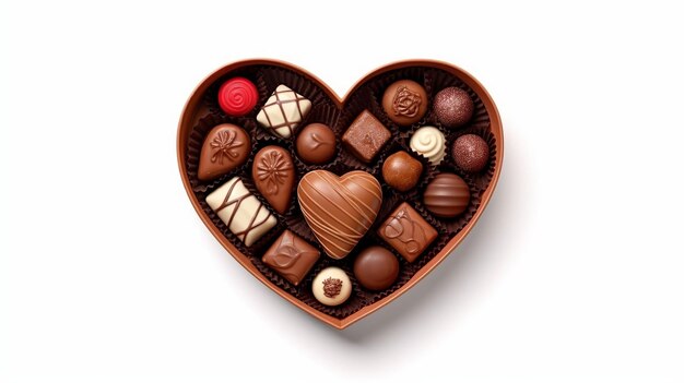 Schokoladenkiste auf weißem Hintergrund für den Valentinstag Generativ ai