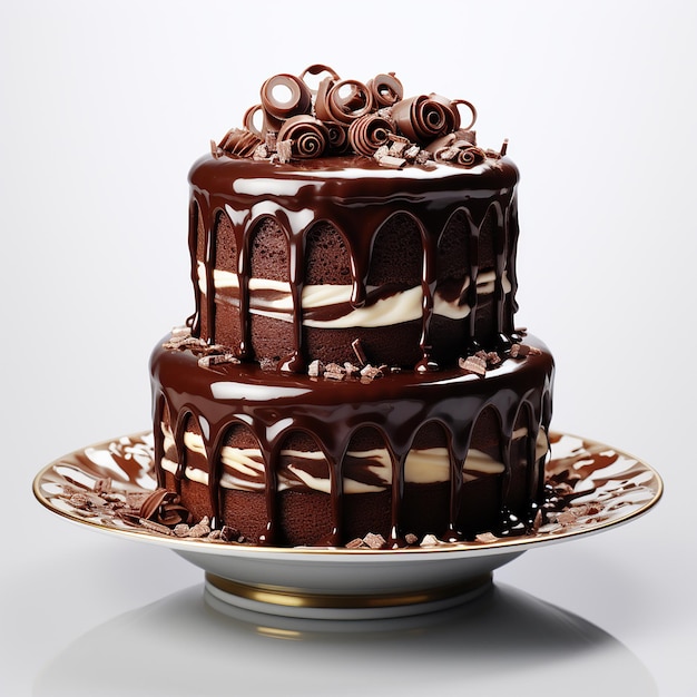 Schokoladenkuchen auf weißem Hintergrund