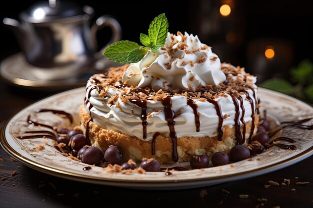 Schokoladenkuchen mit Chantilly. Unwiderstehliche Versuchung generative IA