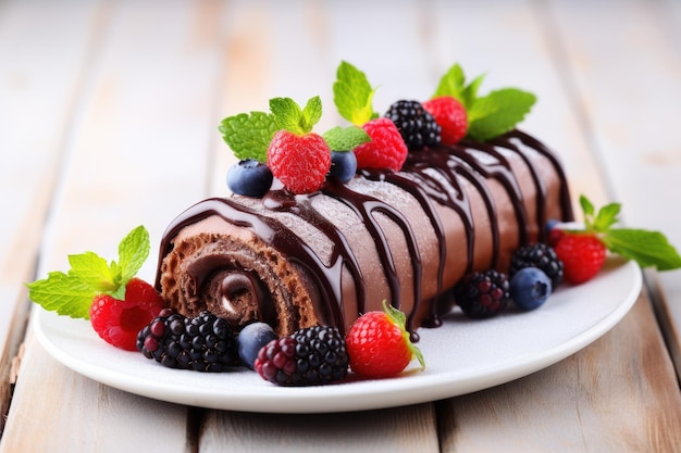 Schokoladenkuchen-Rollen-Mahlzeit Dunkelbrauner Dessert Erzeugen Sie Ai