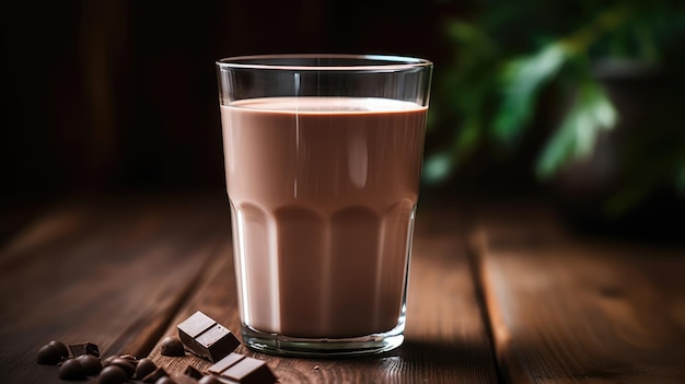 Schokoladenmilch in einem Glas auf einem Holztisch