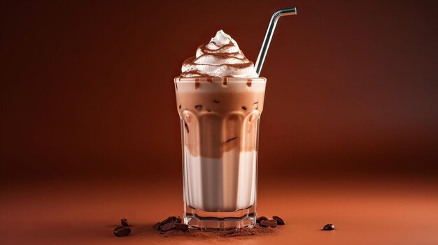 Schokoladenmilchshake auf trendigem Hintergrund mit Farbverlauf. Generative KI