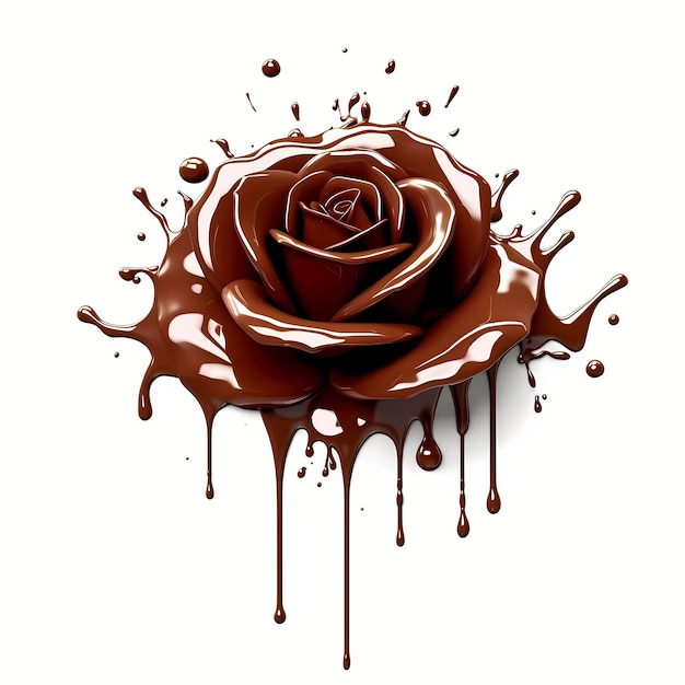 Schokoladenrose spritzt auf weißem Hintergrund. Generative KI zum Weltschokoladentag