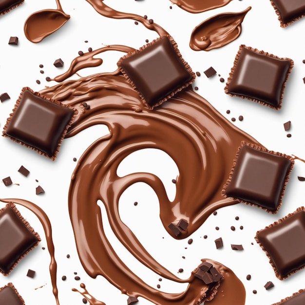 Schokoladenspritzer mit leerem Hintergrund, generiert mit KI