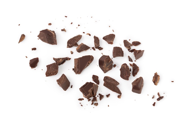 Foto schokoladenstück auf weißem hintergrund mit abschnittspfad top-ansicht flachlag