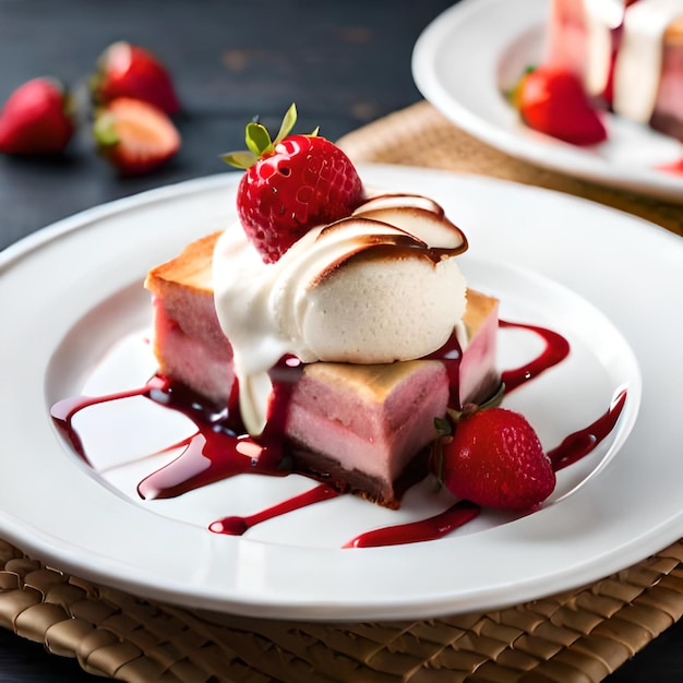 Schokoladentropfenkuchen mit weißem Kuchen, garniert mit Beeren