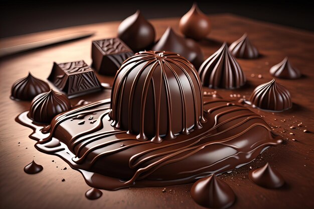 Schokoladentrüffel auf dunklem Hintergrund ai generativ