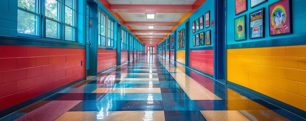 Foto school hallway decorated with posters background