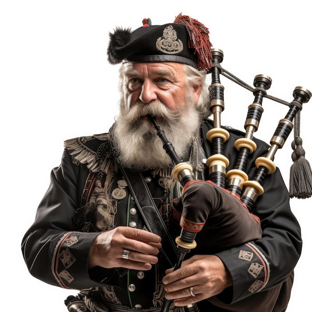 Foto schottischer mann spielt dudelsack im kilt
