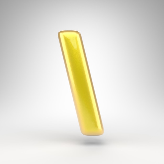 Schrägstrich-Symbol auf weißem Hintergrund. Gelbe Autolack 3D gerenderten Schild mit glänzender metallischer Oberfläche.