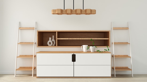 Schrank im modernen leeren Raum im japanischen Stil, minimalistisches Design. 3D-Rendering