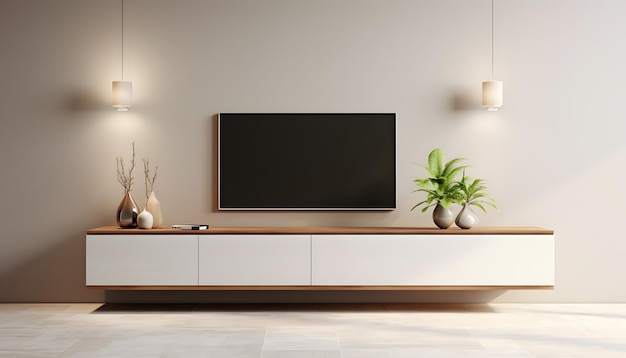 Schrank und Wand für Fernseher im Wohnzimmer, weiße Wand