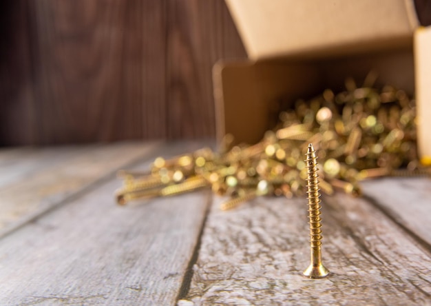 Schrauben Box mit Schrauben auf rustikalem Holz selektiven Fokus fotografiert