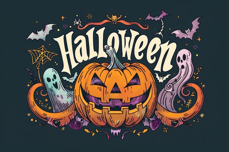 Foto schreckliche halloween-feier mit jackalantern und geisterhaften ki-dekorationen