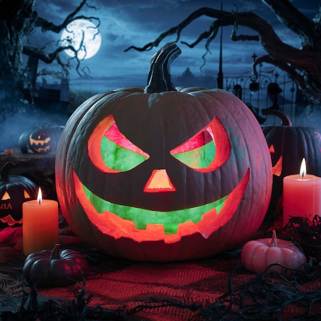 Schrecklicher Halloween-Kürbis rot-grün