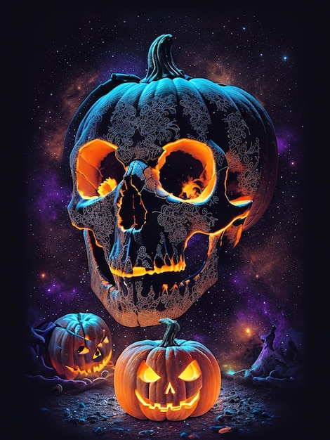 Schrecklicher Schädel Halloween-Kürbis Gruseliges Vergnügen für die Nacht