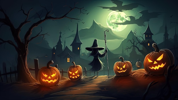 Schreckliches altes Hexenhaus mit alter Hexe Halloween glücklicher Halloween