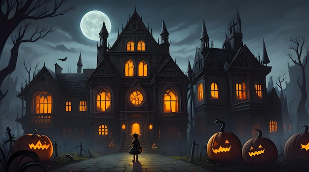 Foto schreckliches happy halloween castle zeichentrickfilm illustration hintergründe