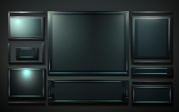 Schreiben Sie diesen Titel um: realistisches Set mit leeren TV-Rahmen, schwarzem LED-Display, generative KI
