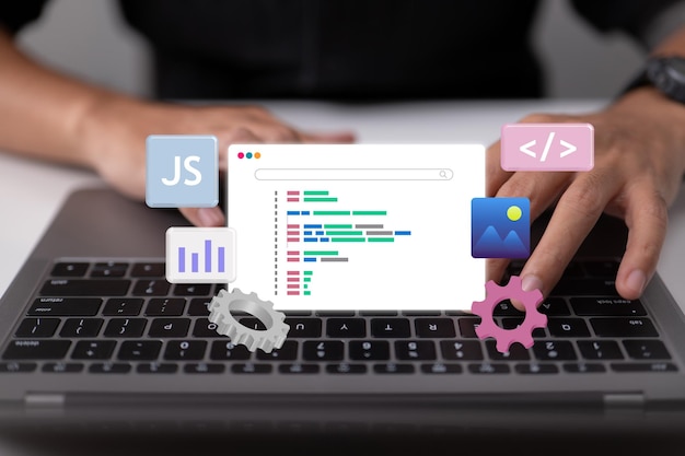 Foto schreiben von code zur erstellung von website-dashboards und programmierhilfe für die wartung von technologie-websites