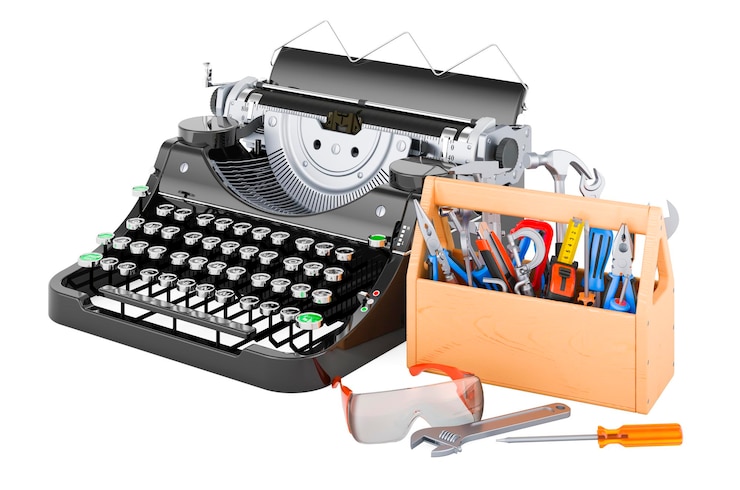 Foto schreibmaschine mit toolbox service und reparatur von schreibmaschinen 3d-rendering