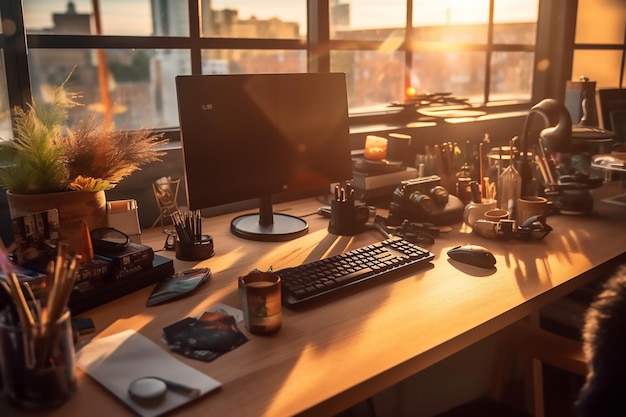 Schreibtisch mit LG-Monitor und Tastatur