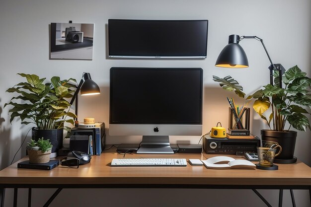 Foto schreibtischanordnung mit monitor