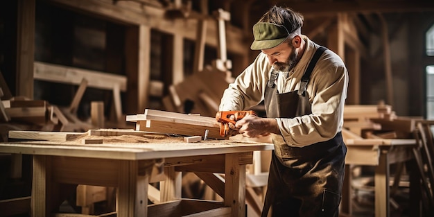 Schreiner, die Holzmöbel in einer Tischlerfabrik herstellen