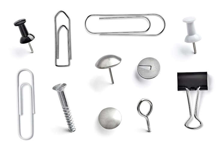 Foto schub-papier-clip-thumbtack-note-büro