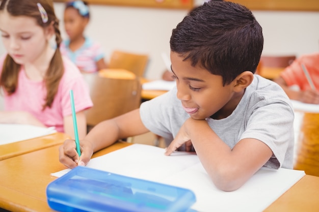 Schüler arbeitet an seinem Schreibtisch