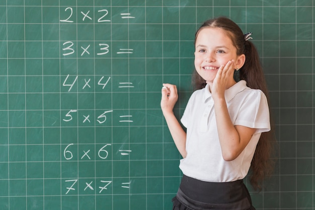 Schüler, der nahe Tafel mit Berechnungen steht