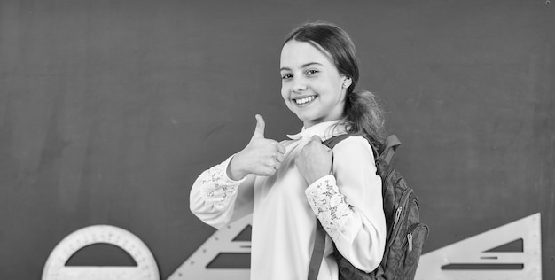 Schüler gehen Studium mit Rucksack Zurück zum Schulrucksack Reisemädchen Kind mit Rucksack Mädchen bereit zu studieren Studentin in der Schule reisen zum Studium mit Rucksack Grundschulkind