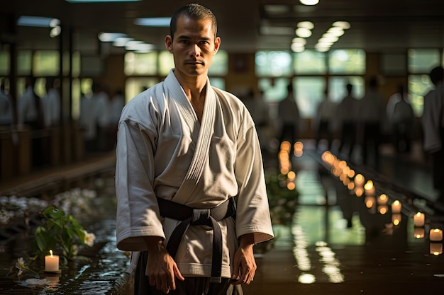 Schüler im Karate-Dojo beugen sich mit Respekt der generativen IA