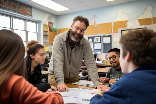 Schüler lernen mit generativer KI von Lehrern