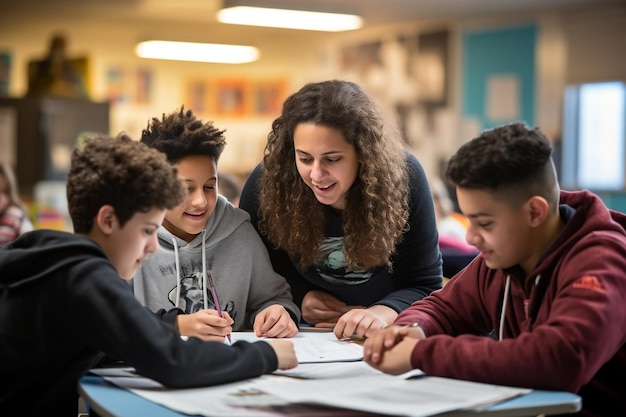 Schüler lernen mit generativer KI von Lehrern