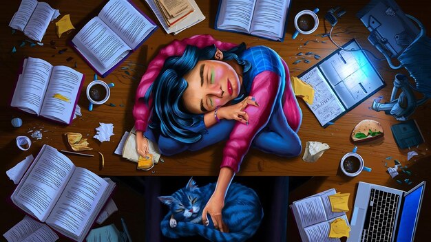 Schülerin fühlt sich schlaflos und schläfrig an