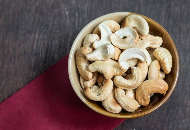 Schüssel Cashewnüsse von oben