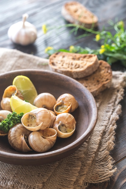 Schüssel gekochte Schnecken