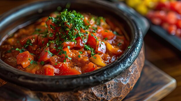 Foto schüssel mit bohnen und tomaten mit frischen kräutern