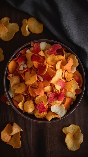 Schüssel mit Chips auf einem Tisch