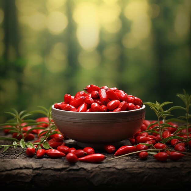 Schüssel mit Goji-Beeren in der Zusammensetzung der Drittelregel