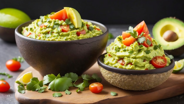 Foto schüssel mit hausgemachter guacamole mit tortilla-chips auf sauberem hintergrund ai generated