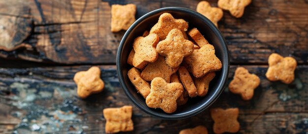 Schüssel mit Hundekekse auf einem Holztisch