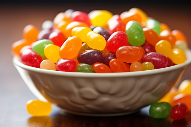 Schüssel mit Jelly Beans in verschiedenen Geschmacksrichtungen, die von der KI generiert wurden